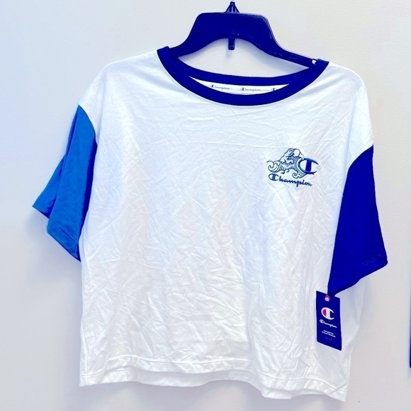 Champion Womens White Colorblock Workout Tee Crop Top Athletic NWT, shirt L - Picture 11 of 12